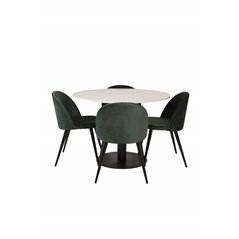 Razzia Dining Table ø106cm - White / Black, Velvet Dining Chair - Green / Black_4