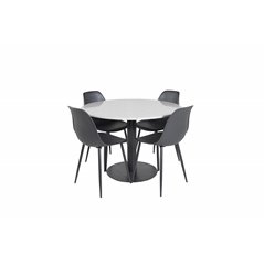 Razzia Dining Table ø106cm - Grey / Black, Polar Plastic Dining Chair - Black Legs / Black Plastic_4