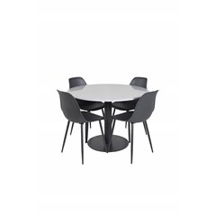 Razzia Dining Table ø106cm - Grey / Black, Polar Plastic Dining Chair - Black Legs / Black Plastic_4