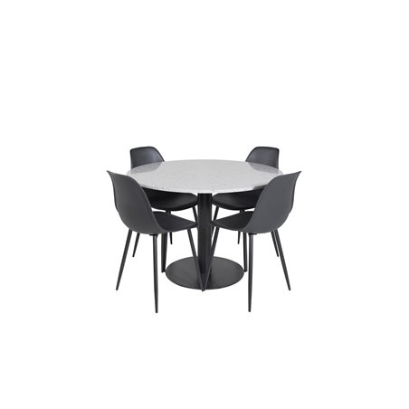 Razzia Dining Table ø106cm - Grey / Black, Polar Plastic Dining Chair - Black Legs / Black Plastic_4