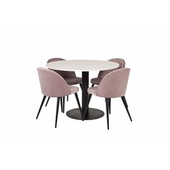 Razzia Dining Table ø106cm - White / Black, Velvet Dining Chair - Pink / Black_4