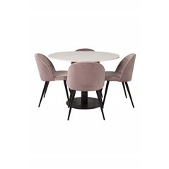 Razzia Dining Table ø106cm - White / Black, Velvet Dining Chair - Pink / Black_4