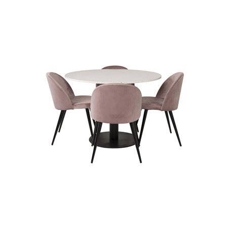 Razzia Dining Table ø106cm - White / Black, Velvet Dining Chair - Pink / Black_4