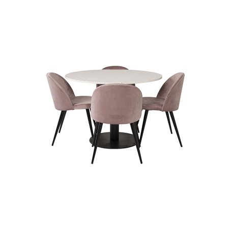 Razzia Spisebord ø106cm - Hvid / Sort, Spisebordsstol i fløjl - Pink / Sort_4