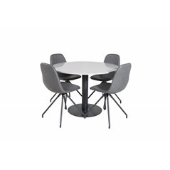 Razzia Dining Table ø106cm - Grey / Black, Polar Dining Chair with Spin function - black Legs - Black PU - Black Stitches_4