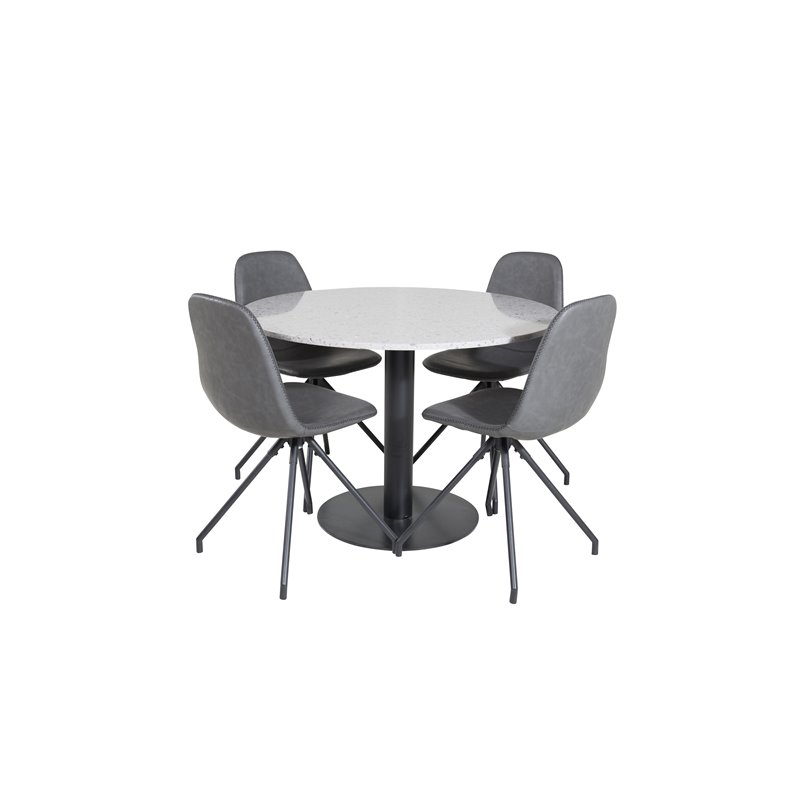 Razzia Spisebord ø106cm - Grå / Sort, Polar Spisestuestol med Spin funktion - sorte Ben - Sort PU - Sort Stitch es_4