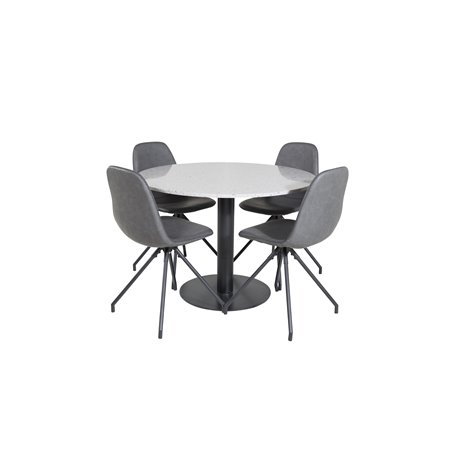 Razzia ruokapöytä ø106cm - harmaa / musta, Polar ruokapöydän tuoli spin-toiminnolla - mustat jalat - musta PU - musta Stitch es_