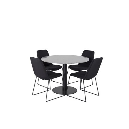 Razzia Dining Table ø106cm - Grey / Black, Muce  Dining Chair - Black Legs - Black Fabric_4