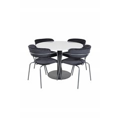 Razzia Dining Table ø106cm - Grey / Black, Arrow armchair - Black Legs - Black Velvet_4