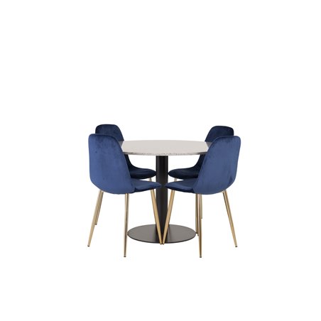 Razzia Dining Table ø106cm - Grey / Black, Polar Dining Chair - Blue / Brass_4
