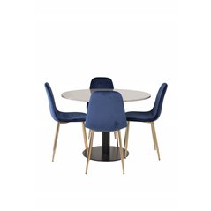 Razzia Dining Table ø106cm - Grey / Black, Polar Dining Chair - Blue / Brass_4