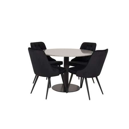 Razzia Dining Table ø106cm - Grey / Black, Velvet Deluxe Dining Chair - Black / Black_4