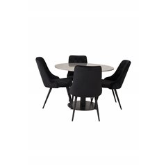 Razzia Dining Table ø106cm - Grey / Black, Velvet Deluxe Dining Chair - Black / Black_4