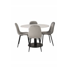Razzia ruokapöytä ø106cm - valkoinen / musta, Polar ruokapöydän tuoli - mustat jalat / vaaleanharmaa sametti (korvaa 19902-885) 
