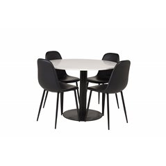 Razzia Dining Table ø106cm - White / Black, Polar Dining Chair - Black / Black_4