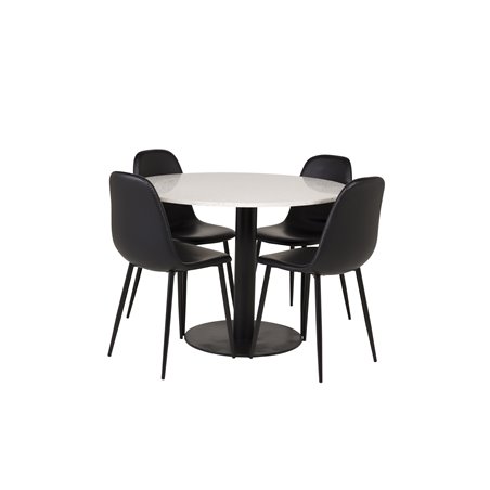 Razzia Dining Table ø106cm - White / Black, Polar Dining Chair - Black / Black_4