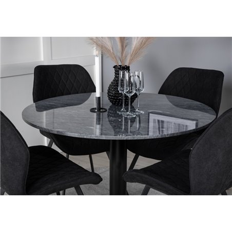 Estelle Round Dining Table ø106 H75 - Black / Black, Gemma Dining Chair - Black Legs - Black Fabric_4