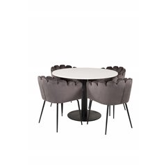 Razzia Dining Table ø106cm - White / Black, Limhamn - Chair - Grey Velvet_4