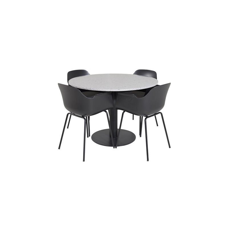 Razzia Dining Table ø106cm - Grey / Black, Comfort Plastic Dining Chair - Black Legs -Black Plastic_4