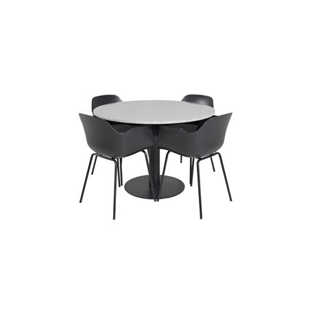 Razzia Dining Table ø106cm - Grey / Black, Comfort Plastic Dining Chair - Black Legs -Black Plastic_4