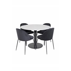 Razzia Dining Table ø106cm - Grey / Black, Wrinkles Dining Chair - Black Legs - Black  Velvet_4