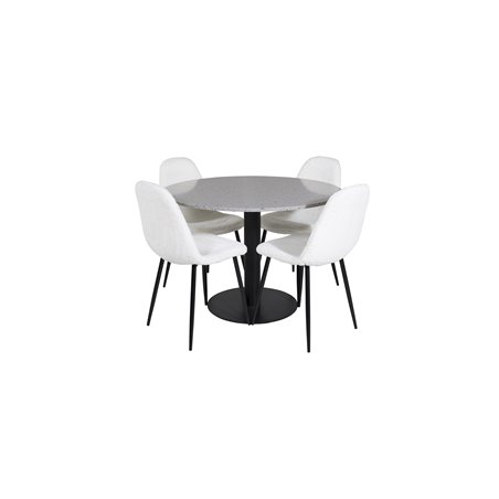 Razzia Dining Table ø106cm - Grey / Black, Polar Fluff Dining Chair - Black Legs - White Teddy _4