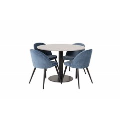 Razzia Dining Table ø106cm - Grey / Black, Velvet Dining Chair - Blue / Black_4