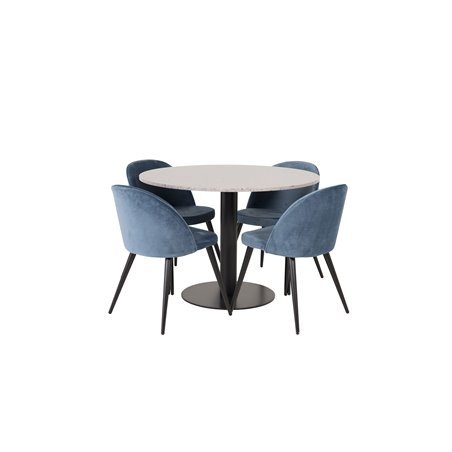 Razzia Dining Table ø106cm - Grey / Black, Velvet Dining Chair - Blue / Black_4