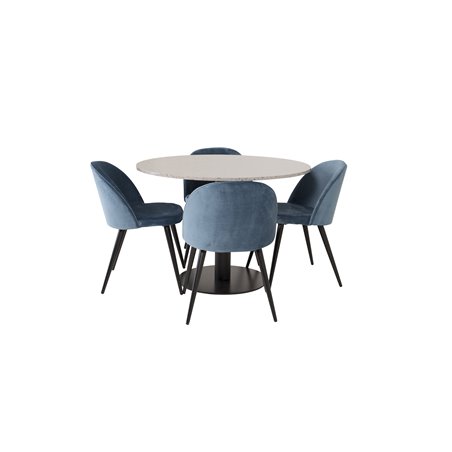 Razzia Spisebord ø106cm - Grå / Sort, Velvet Spisebordsstol - Blue / Sort_4