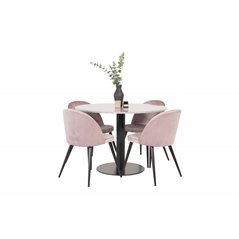 Razzia Dining Table ø106cm - Grey / Black, Velvet Dining Chair - Pink / Black_4