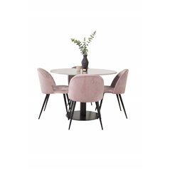 Razzia Spisebord ø106cm - Grå / Sort, Velvet Spisebordsstol - Pink / Sort_4