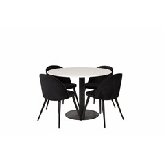 Razzia Dining Table ø106cm - White / Black, Velvet Dining Chair - Black / Black_4