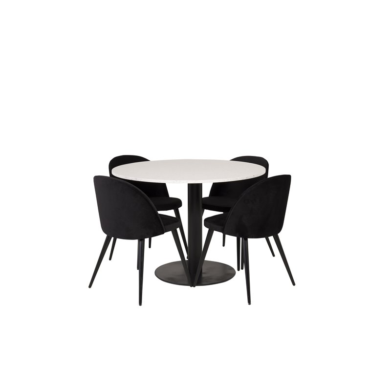 Razzia Dining Table ø106cm - White / Black, Velvet Dining Chair - Black / Black_4