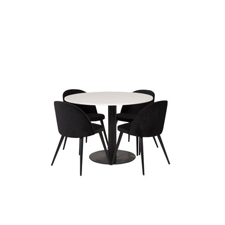 Razzia Spisebord ø106cm - Hvid / Sort, Velvet Spisebordsstol - Sort / Sort_4