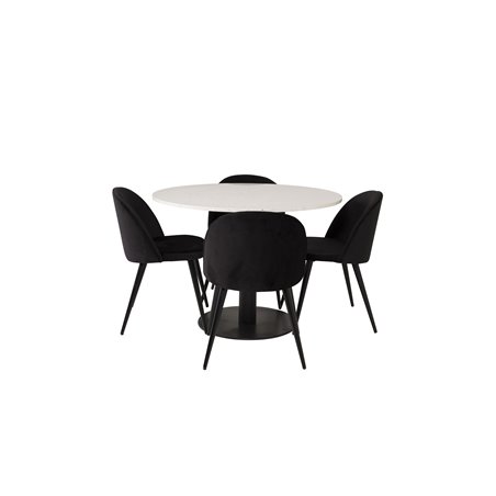 Razzia ruokapöytä ø106cm - valkoinen / musta, sametti ruokapöydän tuoli - musta / musta_4