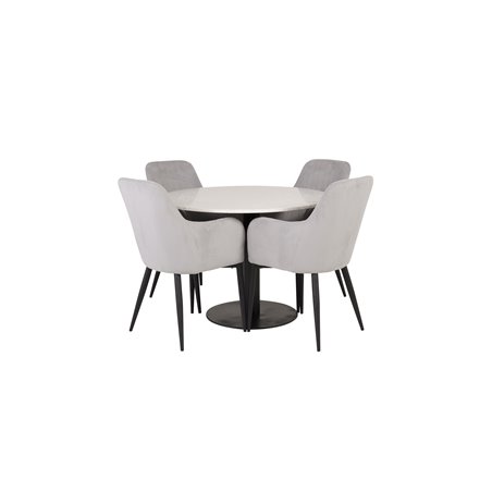 Razzia Dining Table ø106cm - White / Black, Comfort Dining Chair - Grey / Black _4
