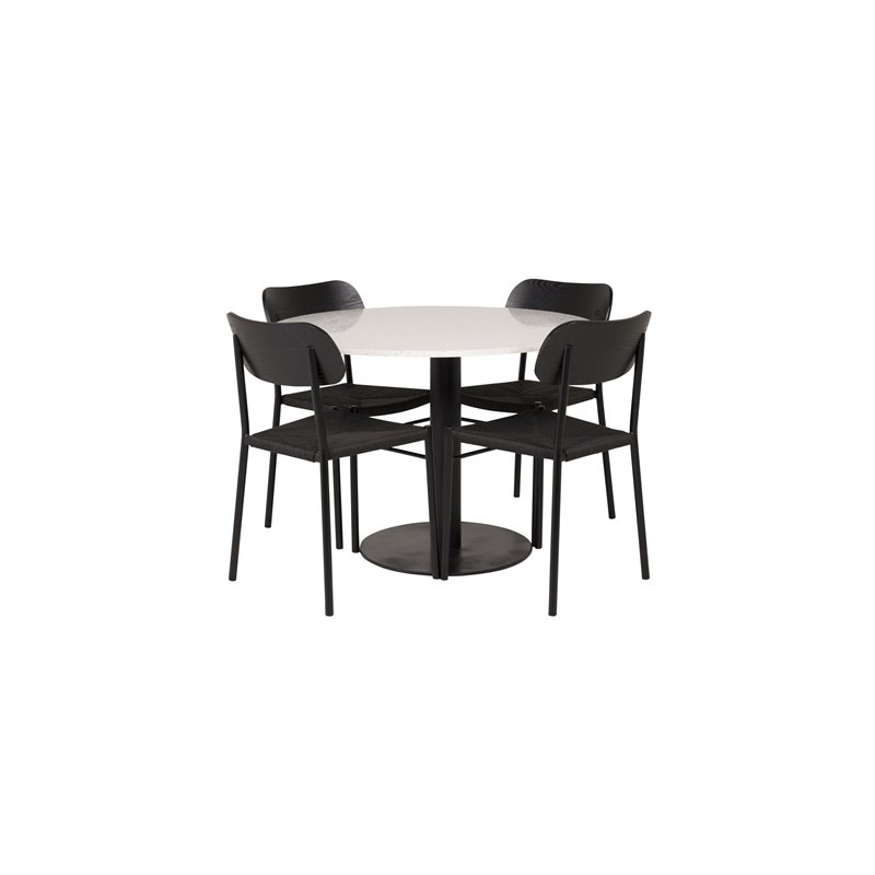 Razzia Dining Table ø106cm - White / Black, Polly Dining Chair - Black / Black_4