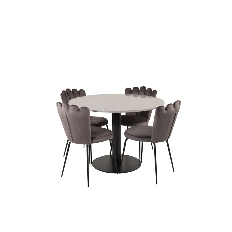 Razzia Dining Table ø106cm - Grey / Black, Limhamn Light - Chair - Grey Velvet_4