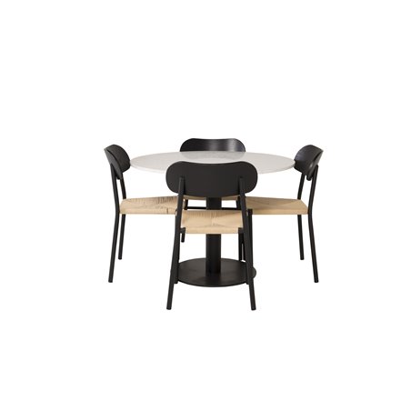 Razzia Dining Table ø106cm - White / Black, Polly Dining Chair - Nature / Black_4