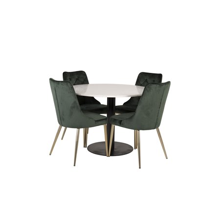 Razzia Dining Table ø106cm - White / Black, Velvet Deluxe Dining Chair - Green / Brass_4