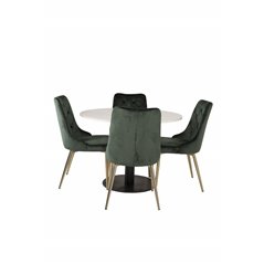 Razzia Dining Table ø106cm - White / Black, Velvet Deluxe Dining Chair - Green / Brass_4
