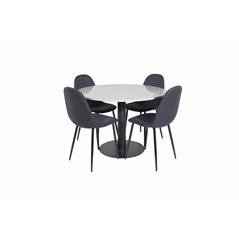 Razzia Dining Table ø106cm - Grey / Black, Polar Dining Chair - Black Legs - Black Fabric_4