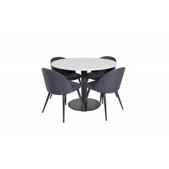 Razzia Dining Table ø106cm - Grey / Black, Velvet Dining Chiar - Black legs- Black Fabric_4
