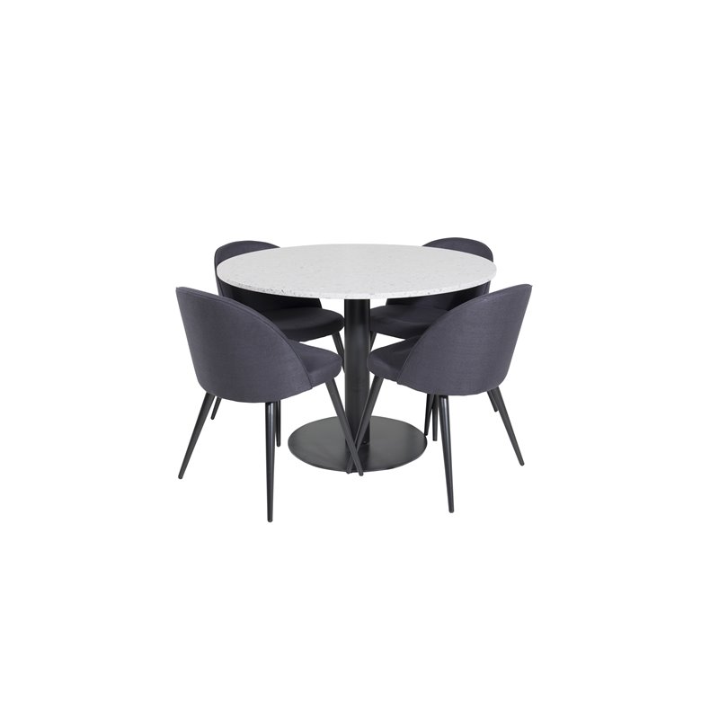 Razzia Dining Table ø106cm - Grey / Black, Velvet Dining Chiar  - Black legs- Black Fabric_4