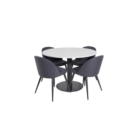 Razzia Dining Table ø106cm - Grey / Black, Velvet Dining Chiar - Black legs- Black Fabric_4