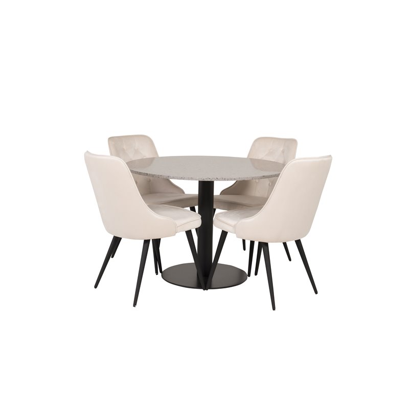 Razzia Dining Table ø106cm - Grey / Black, Velvet Deluxe Dining Chair - Beige / Black_4