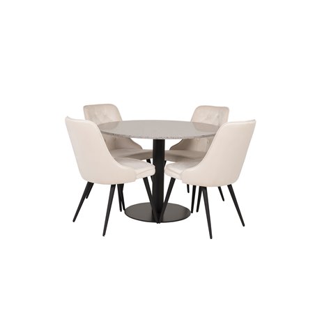 Razzia Dining Table ø106cm - Grey / Black, Velvet Deluxe Dining Chair - Beige / Black_4