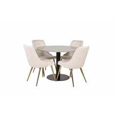 Razzia Dining Table ø106cm - Grey / Black, Velvet Deluxe Dining Chair - Beige / Brass_4