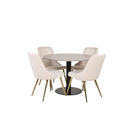 Razzia Dining Table ø106cm - Grey / Black, Velvet Deluxe Dining Chair - Beige / Brass_4