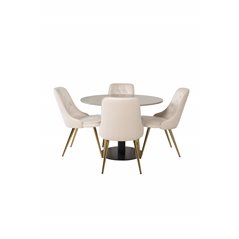 Razzia Dining Table ø106cm - Grey / Black, Velvet Deluxe Dining Chair - Beige / Brass_4